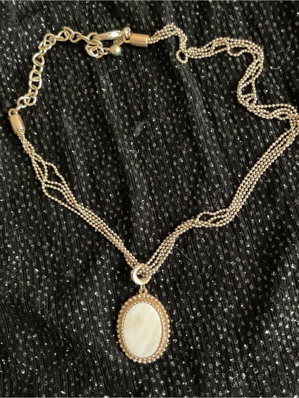 Chico’s Gold Tone Multi-Strand Necklace with Oval White Pendant